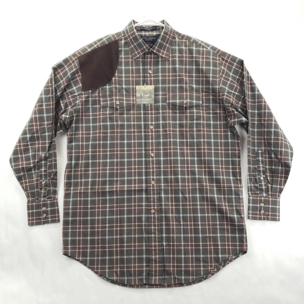 NEW Daniel Cremieux Collection Shirt Mens Medium Gray Red Plaid Shooting Italian